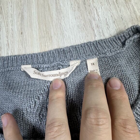 Soft Surroundings Gray Round Neck Cable Knit Warm Cozy Pullover Sweater Plus 1X - Picture 11 of 13